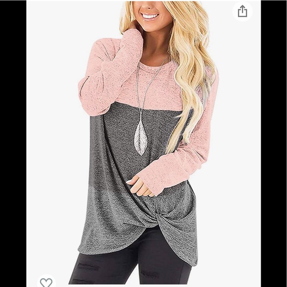 Tops - Pink and Grey Colorblock Top with knot